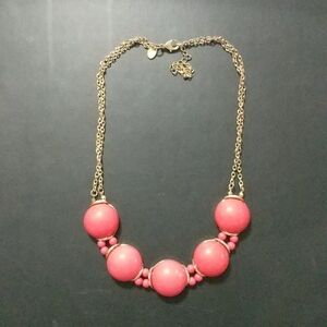 Charming Charlie Gold Tone Dark Pink Fuchsia Bauble Statement Necklace